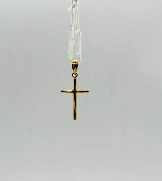 18K Yellow Gold Small Cross Pendant, Real Gold Cr… - image 2