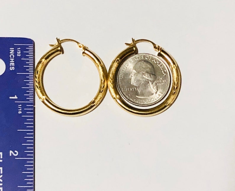 14KT Gold Diamond-Cut Large Hoop Earrings Real Gold Large Hoop Earrings 3.9mm Thickness Yellow Gold Hoops Diamond Cut Hoops