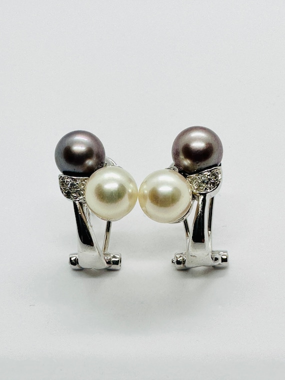 14K White Gold Pearl Earrings, 2 - Pearl Earrings,