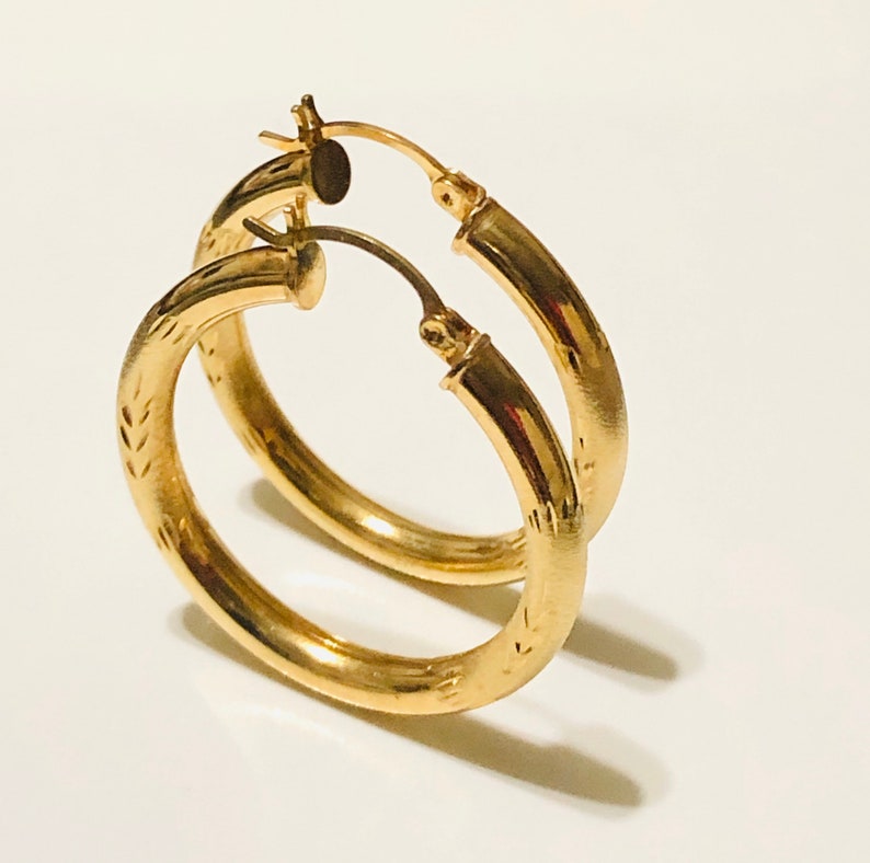 14KT Gold Diamond-Cut Large Hoop Earrings Real Gold Large Hoop Earrings 3.9mm Thickness Yellow Gold Hoops Diamond Cut Hoops