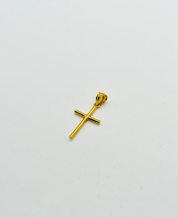 18K Yellow Gold Small Cross Pendant, Real Gold Cr… - image 7