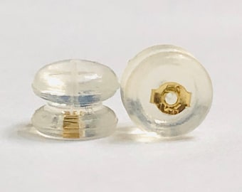 1 PAIR-14KT Silicone Earring Backs, Mushroom Silicone Grip, 14KT Primo Silicone Earring Backing, Disk Silicone, Real Gold Earring Backings