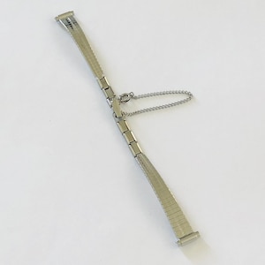 John Weitz Ladies Watch Band for 8mm-10.5mm Lugs Stainless Steel Fold Over Clasp with Expansion Links & safety chain Adjustable Squeeze Ends