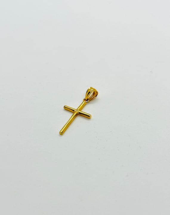 18K Yellow Gold Small Cross Pendant, Real Gold Cr… - image 1