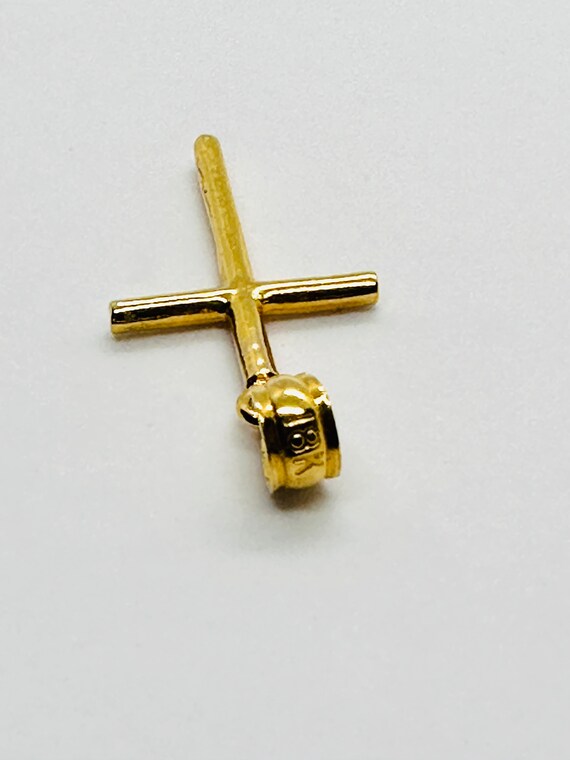 18K Yellow Gold Small Cross Pendant, Real Gold Cr… - image 5