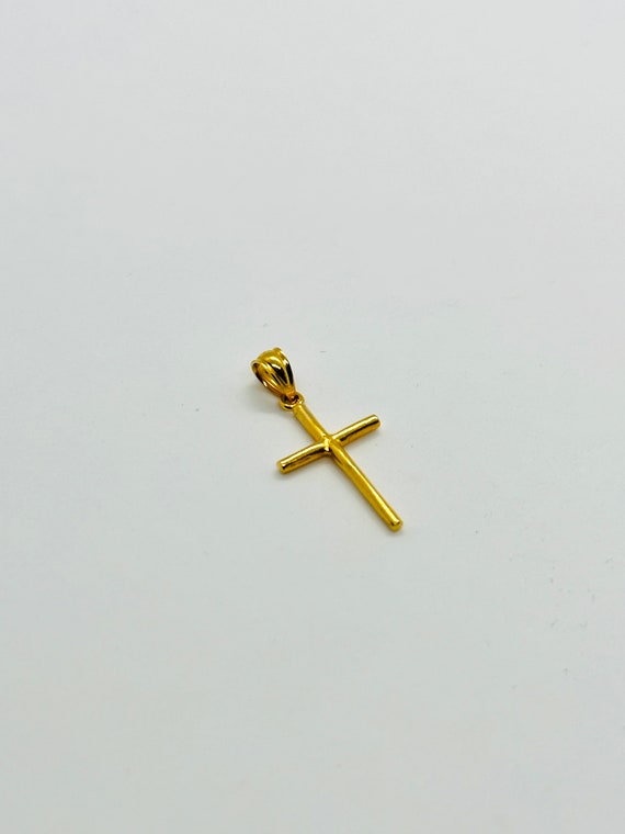 18K Yellow Gold Small Cross Pendant, Real Gold Cr… - image 6