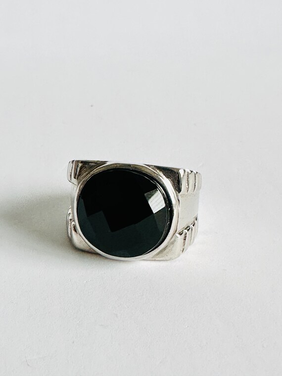 925 Silver Rhodium Ring with Black Onyx, Silver R… - image 3