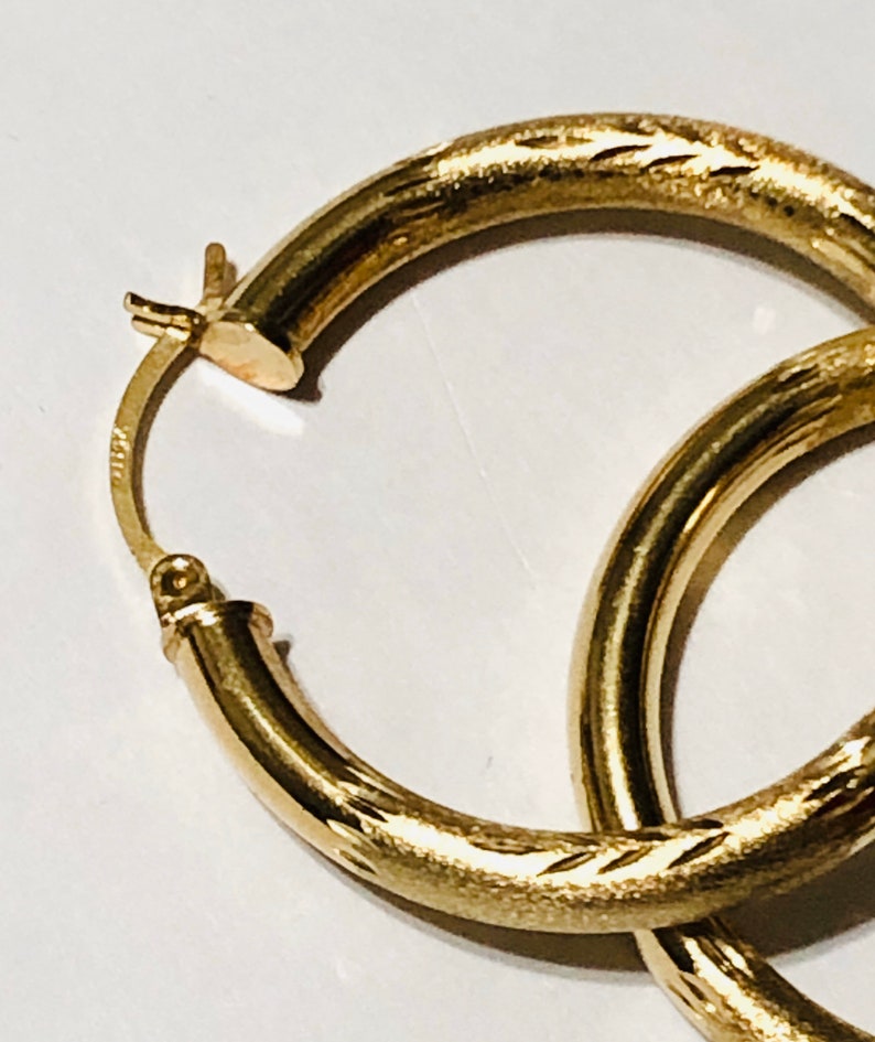 14KT Gold Diamond-Cut Large Hoop Earrings Real Gold Large Hoop Earrings 3.9mm Thickness Yellow Gold Hoops Diamond Cut Hoops
