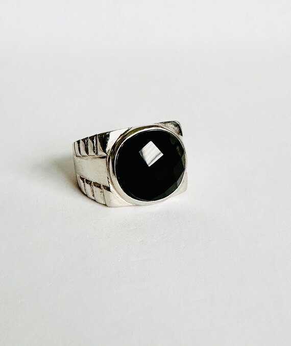 925 Silver Rhodium Ring with Black Onyx, Silver R… - image 2