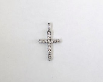 Solid 14K White Gold Genuine Diamond Mini Cross Pendant, Real Gold 1/4 ct Diamond Cross Charm, White Gold Cross Pendant for Women & Girls