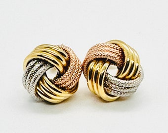 14KT Tri-Color Love Knot Earrings, 14KT Gold Love Knot Earrings, 12.5mm Love Knot Earrings, 14KT Gold Post Earrings for Women, Gift for Mom