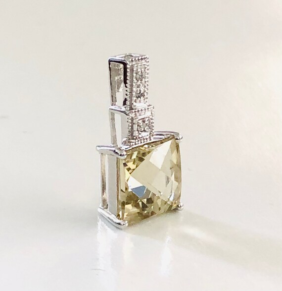 Solid 14KT White gold Square Lime Quartz & genuin… - image 6