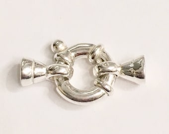 925 large Sterling Silver Spring Ring Clasp with End Cap for one strand pearl or bead necklace and bracelet