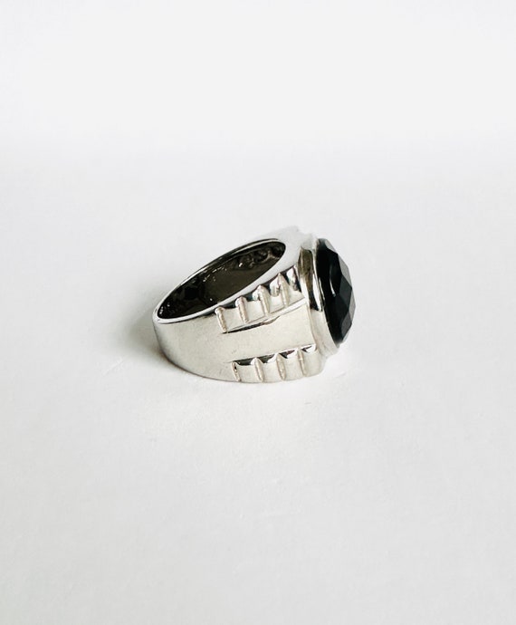 925 Silver Rhodium Ring with Black Onyx, Silver R… - image 5