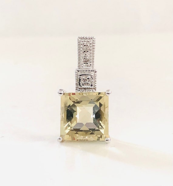 Solid 14KT White gold Square Lime Quartz & genuin… - image 7