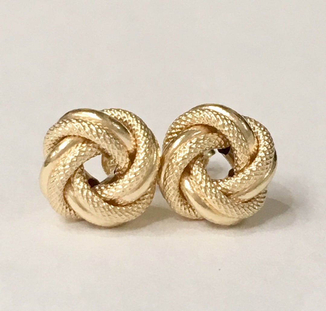 14K Yellow Gold Love Knot Earrings, 14KT White Gold Love