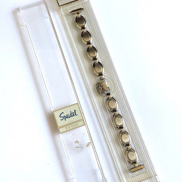 Vintage Speidel Ladies Watch Band, 1/2" or 12.5mm Lugs, Fold Over Clasp with safety chain, Straight Ends, Two styles available