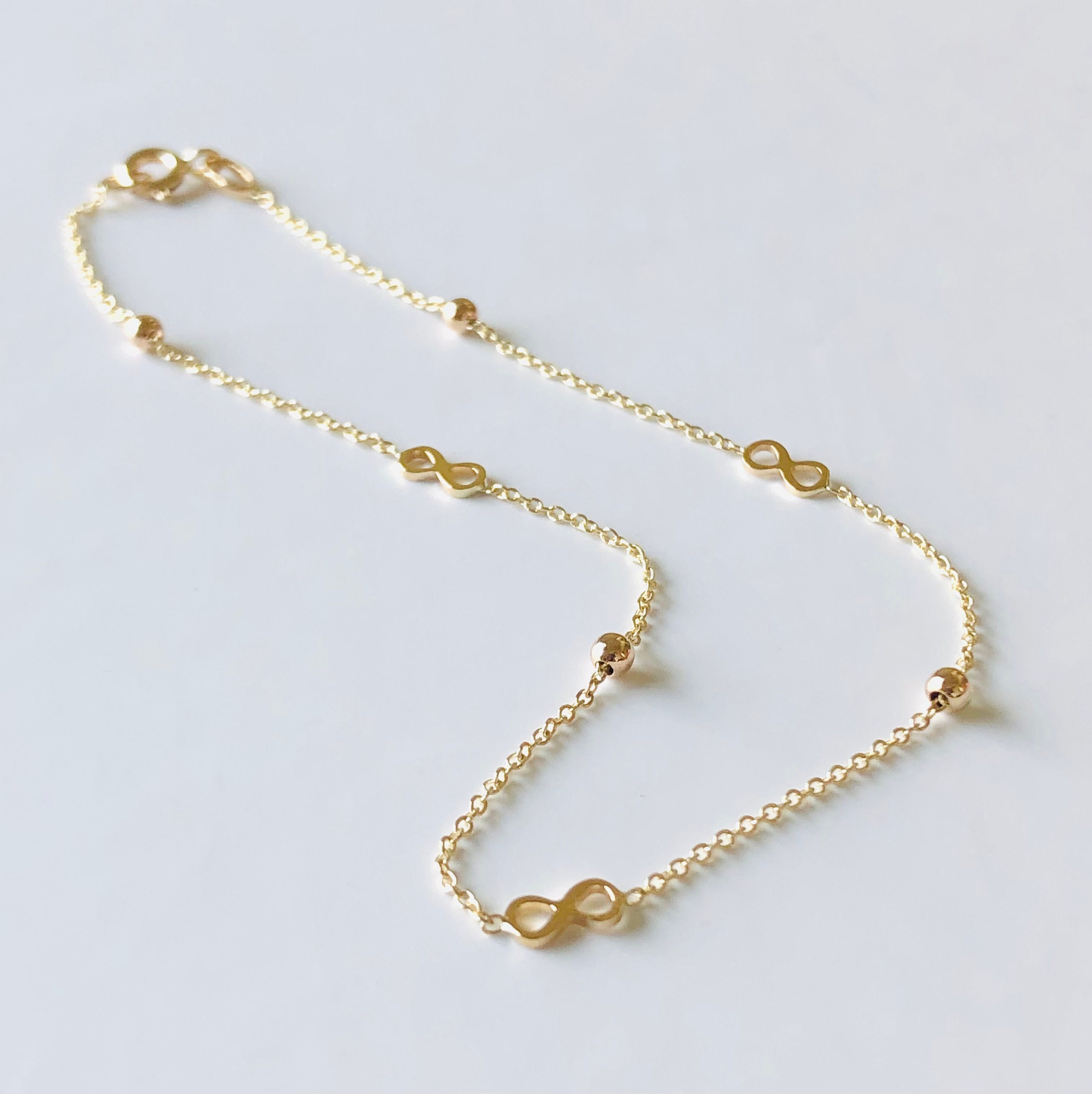 Solid 14KT Yellow Gold Infinity Anklet Bead Ankle Bracelet Etsy
