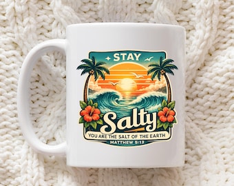 Coastal Christian Beach Coffee Mug Stay Salty Matthew 5 13 Bible Verse Gift For Women Men Tropical Faith Present