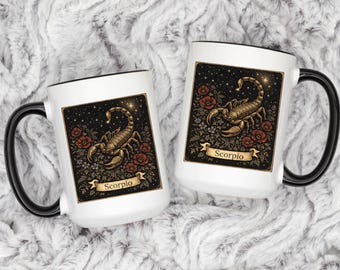 Vintage Scorpio Zodiac Coffee Mug Gift For Astrology Lover Celestial Horoscope Art Cup October November Birthday Present
