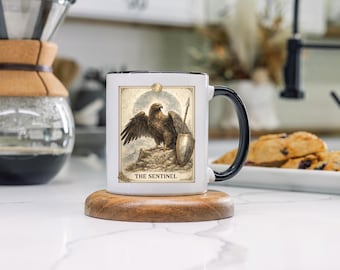 Medieval Eagle Coffee Mug Gift The Sentinel Fantasy Warrior Art Cup For History Lover Unique Birthday Present