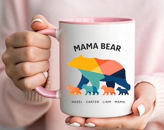 Colorful Mama Bear Coffee Mug Gift Personalized With Kids Names Custom Mother Birthday Present For Mom Family