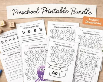 Preschool Alphabet Worksheets Printable Bundle ABC Tracing Dauber Activities Letter Practice Homeschool Classroom Instant Download Kids PDF