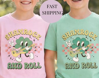Shamrock and Roll Youth St Patricks Day Shirt For Kids Lucky Clover Graphic Tee Boys Girls Matching Sibling Outfit Irish Holiday School Top