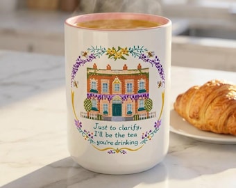 Bridgerton Inspired Tea Cup Cottage Cross Stitch House Coffee Mug Cottagecore Fan Book Lover Gift  Embroidered Style Regency Era Cup