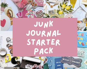 Junk Journal Starter Kit Color Mystery Packs Ephemera Supplies Junk Scrap Pack Supply Aesthetic Stickers Mixed Media Bundle 50 Plus Pieces