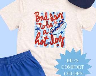 Bad Day To Be A Hot Dog Toddler Tee Preppy Patriotic Shirt Retro Coquette Kids Fourth Of July Outfit Memorial Day Summer BBQ Shirt