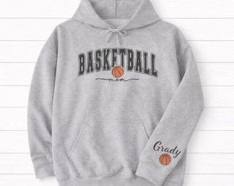 Personalized Basketball Mom Hoodie Custom Name On Sleeve Sports Mom Gift Idea Sweatshirt Team Apparel Game Day Wear Proud Mama Shirt