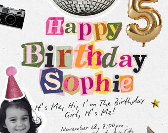 Editable Little Girl Birthday Invitation Digital Download Music Lover Invite Disco Party Printable Custom Name Photo Pop Princess Evite