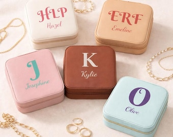 Personalized Jewelry Box With Initial Monogram Bridesmaid Gift Travel Jewelry Case Custom Keepsake Organizer Mothers Day Gift For Mom
