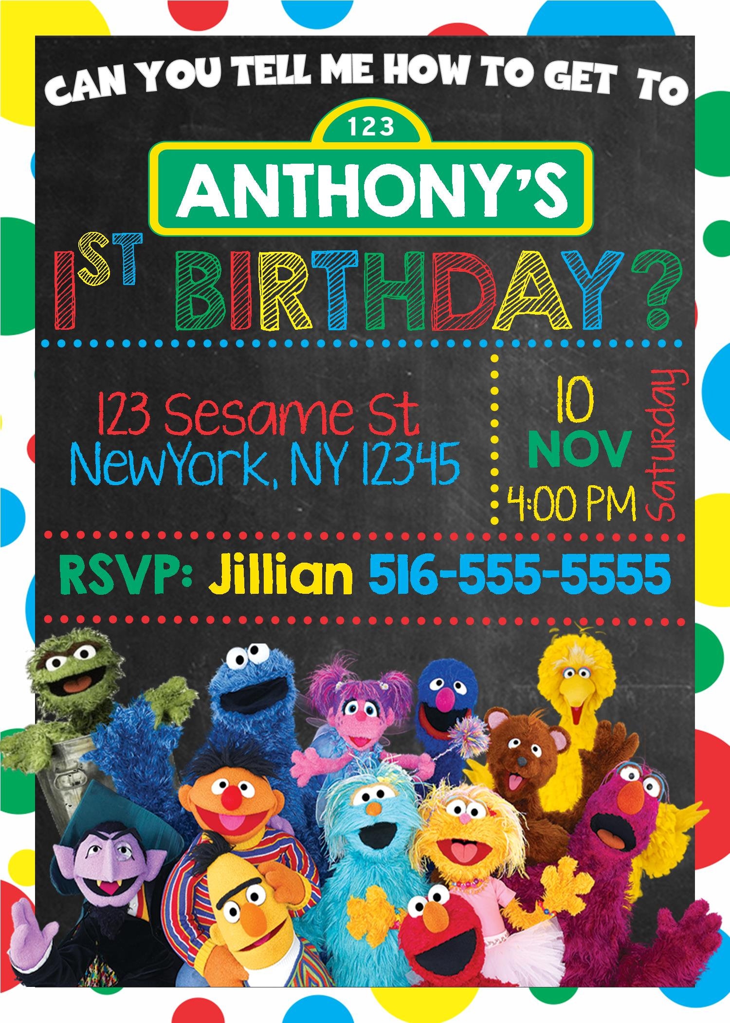 Sesame Street Birthday Party Invitation Digital Template, 44 OFF