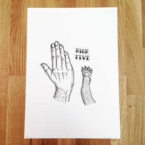 High Five Illustration High Quality Riso Print on 250 grams biotop paper image 2
