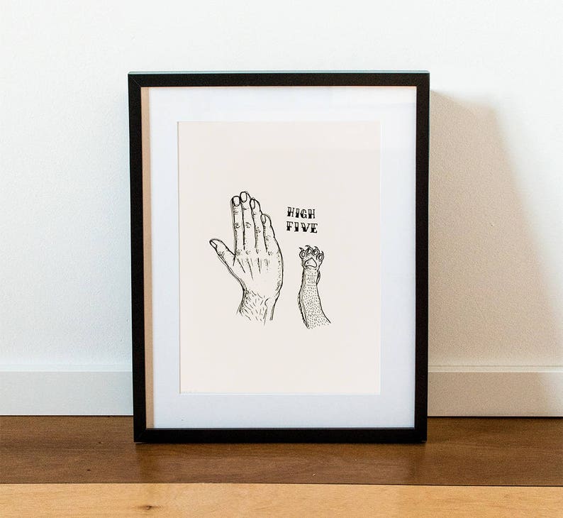 High Five Illustration High Quality Riso Print on 250 grams biotop paper image 1