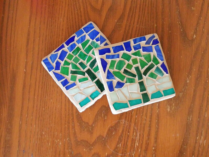 Set Of 2 Mosaic Tile Coasters Or Wall Plaques For Home Decor Image 0