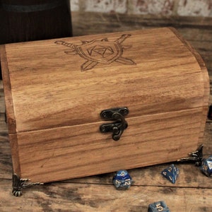 Engraved Treasure Chest Dice Box | DND Dice Box | Wooden Box | RPG Dice Box | Tabletop Gaming | RPG | Dungeons and Dragons | Pathfinder