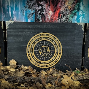 Pantalla DM / Pantalla de Dungeon Master de madera / Motivo de rueda de personaje D20 / Pantalla de juego de mesa D&D DND RPG / Pantalla gm