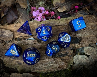 Blue Marble Polyhedral Dice Set | D&D Dice Set | Tabletop Gaming Gift | 7 Piece Dice Set |  DND Gift | Dungeons and Dragons Gift