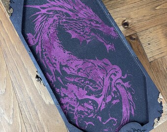 Dragon Dice Box: contenitore per accessori RPG in legno e vassoio per rotoli