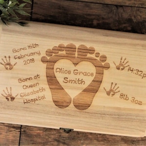 Personalized Engraved Wooden Baby Memory Box: Christening Gift