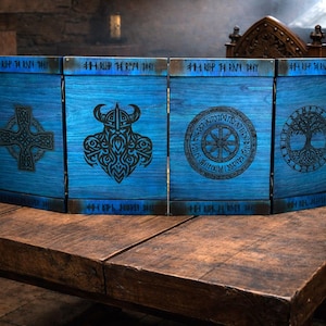 Viking Dungeon Master Screen: Wooden 4-Panel Folding DM Screen with Celtic Designs
