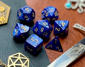 Royal Blue Scarab Dice Set | Dice For Dungeons and Dragons, Tabletop Games, Board Games, Resin Dice Set