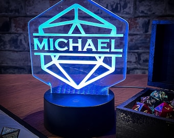 Personalized D20 LED Lamp: Color Changing Dungeons and Dragons Gift