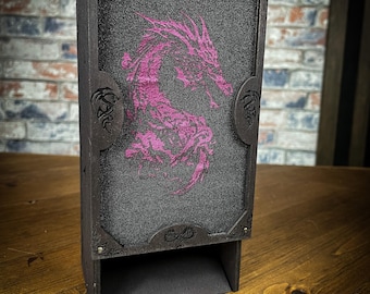 Engraved Dragon Wood Dice Tower: RPG Gaming Accessory