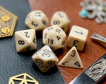 Ivory Marble Dice Set | Dice For Dungeons and Dragons, Tabletop Games, Board Games, Resin Dice Set