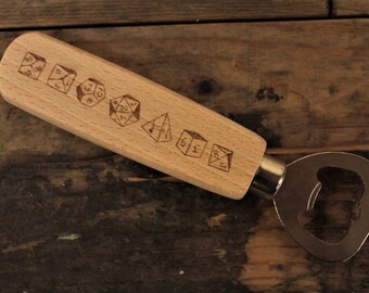 Dice Design Wooden Handled Bottle Opener | DND Gift | Table Top Gaming | RPG Gift | Engraved Gift | Dungeons And Dragons | Drinking Gift