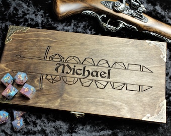 Caja personalizada para dados con forma de espada / Caja fuerte para dados de D&D, bandeja para dados